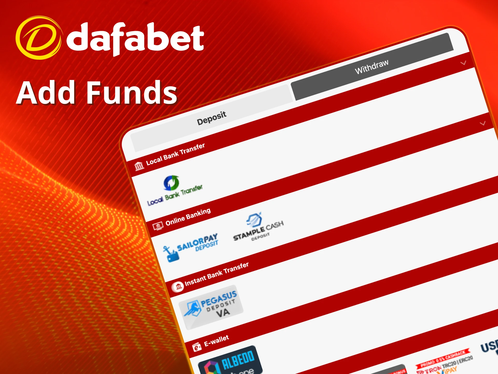 Easily add funds and start winning at Dafabet.