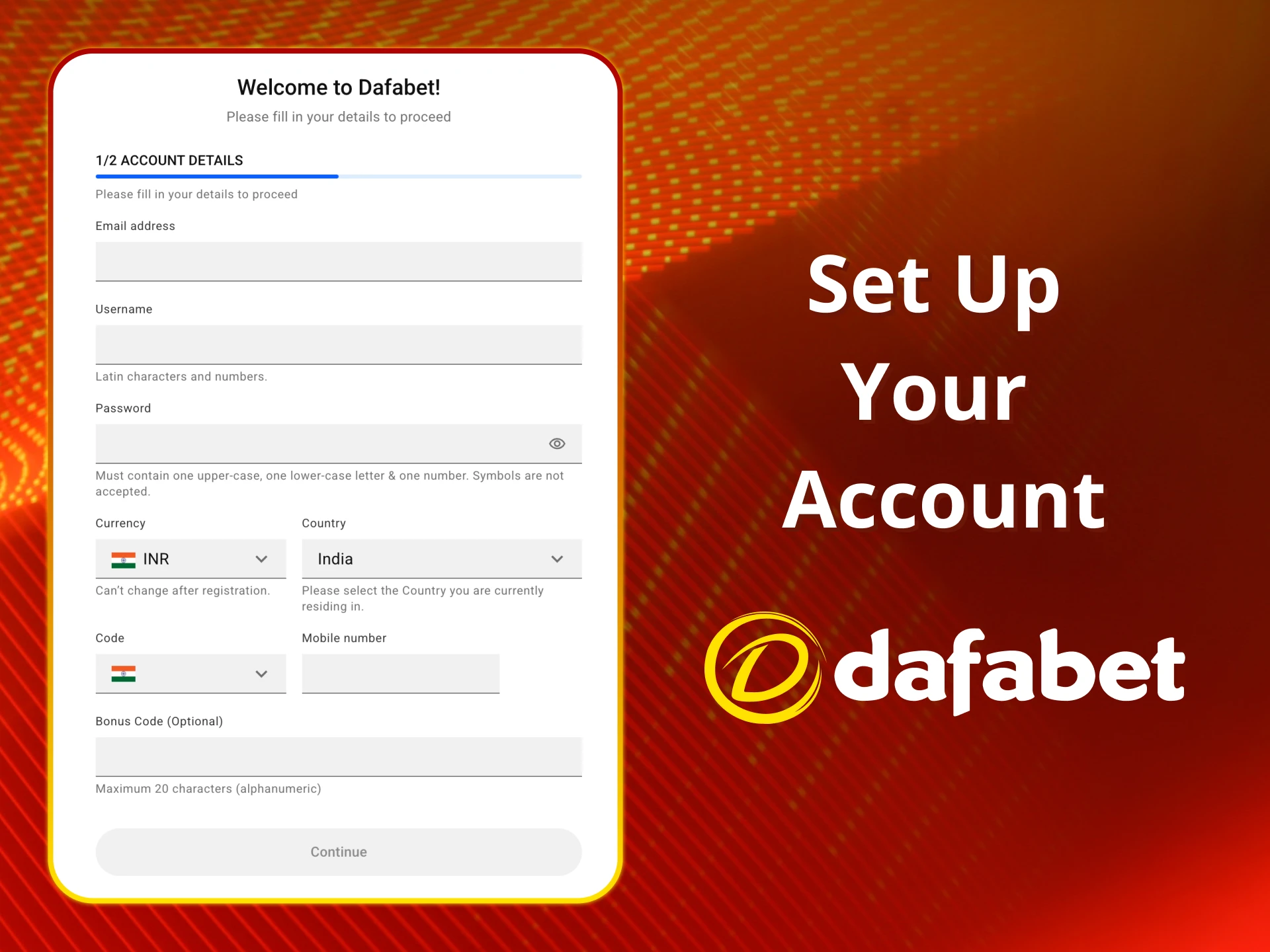 Set up your account quickly at Dafabet.