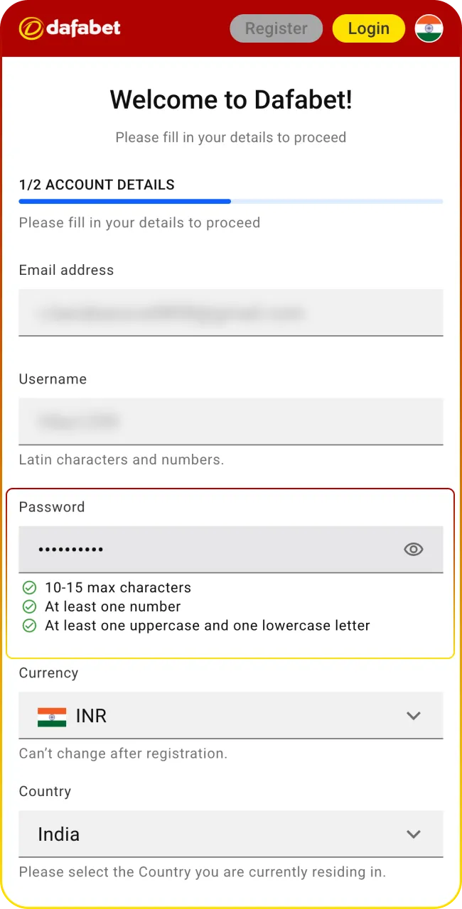 Set login details quickly on Dafabet.