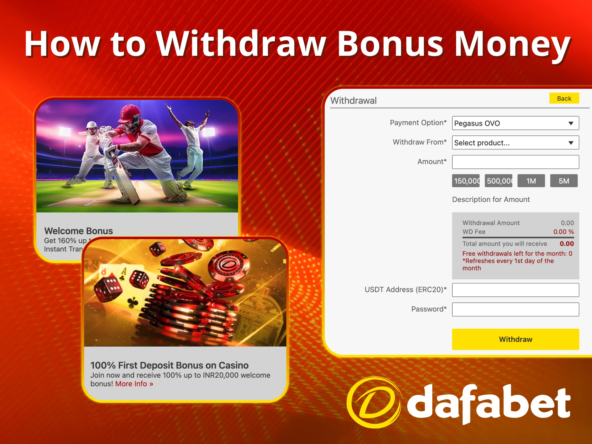 Withdraw bonus cash through Dafabet.