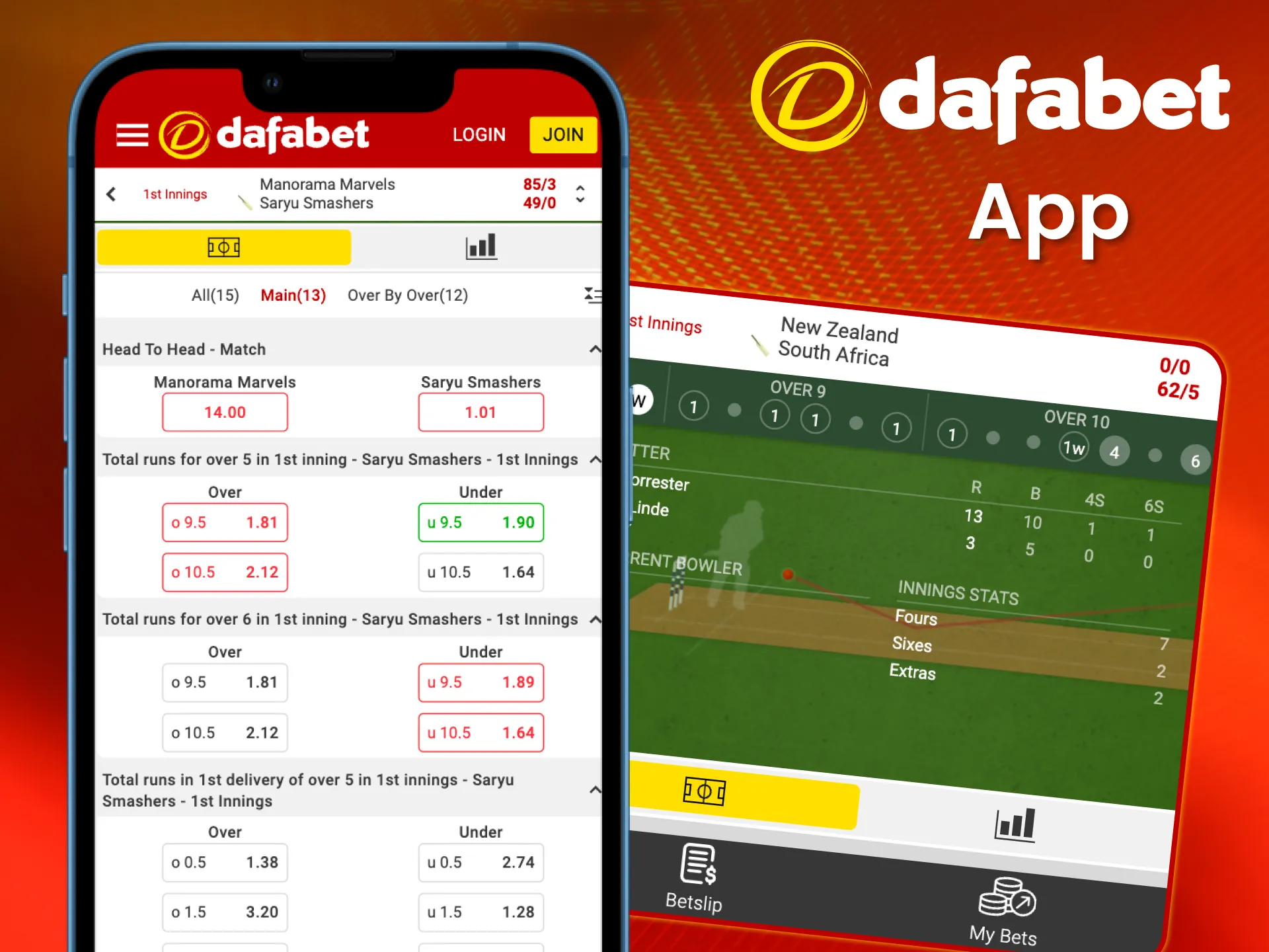 Experience real-time wagering with live betting on the Dafabet IPL App.